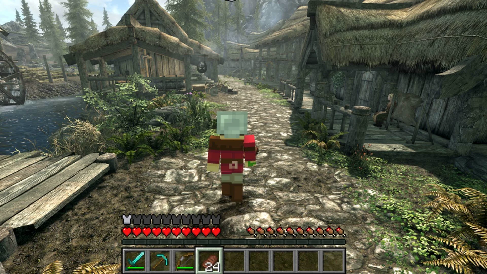 SkyCraft, a Skyrim and Minecraft mashup, running after one click
